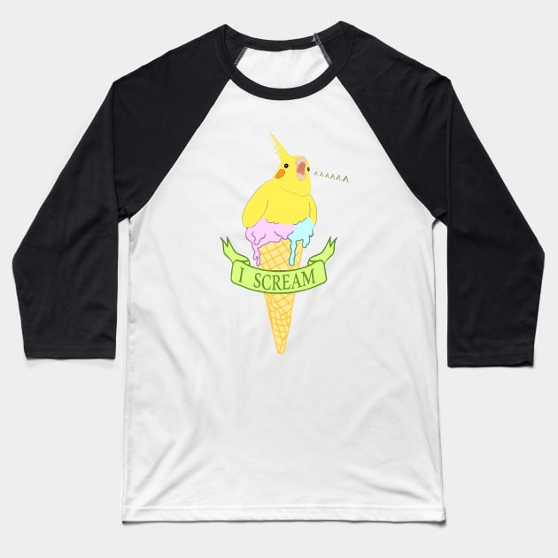 ice cream - I scream - yellow cockatiel Baseball T-Shirt by FandomizedRose